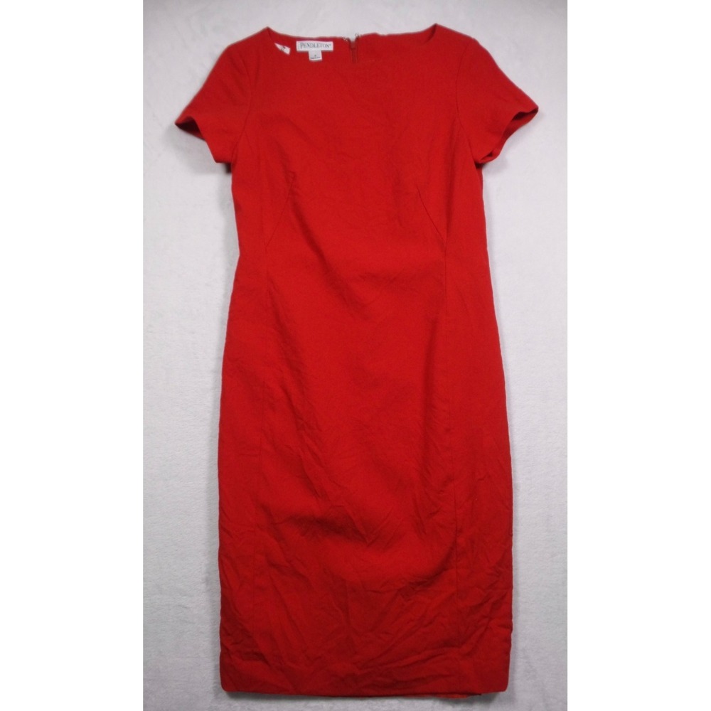 Pendleton Dress Womens Size 4 Red Short Sleeve Back Zipper 100% Virgin Wool USA